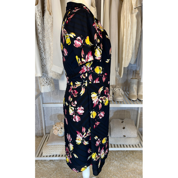 Banana Republic Womens Sz 6 Navy Twist Neck Multicolor Floral Sheath Dress #0433 - Picture 2 of 12